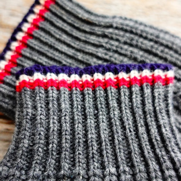 Moncler Wool Mittens Gloves Mens MEDIUM Grey Stripe Authentic Retro Vintage - Picture 3 of 9